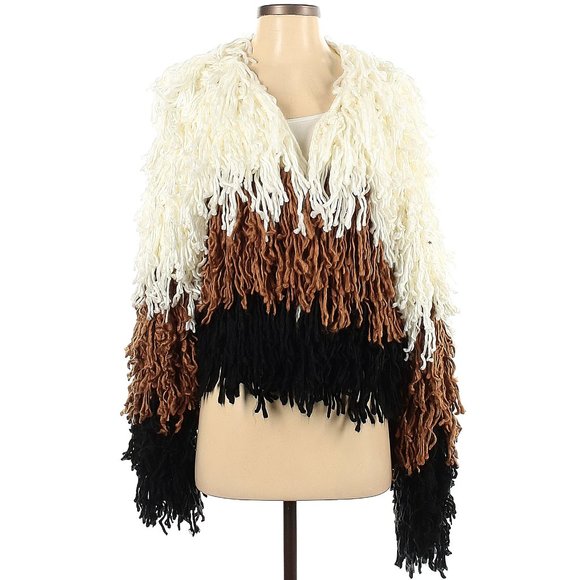 💋BOHO CHIC💋 Gorgeous Color Block Shaggy Cardigan - Picture 4 of 13